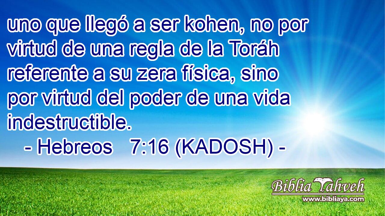  uno que llegó a ser kohen, no por virtud de una regla de la Toráh referente a su zera física, sino por virtud del poder de una vida indestructible. 