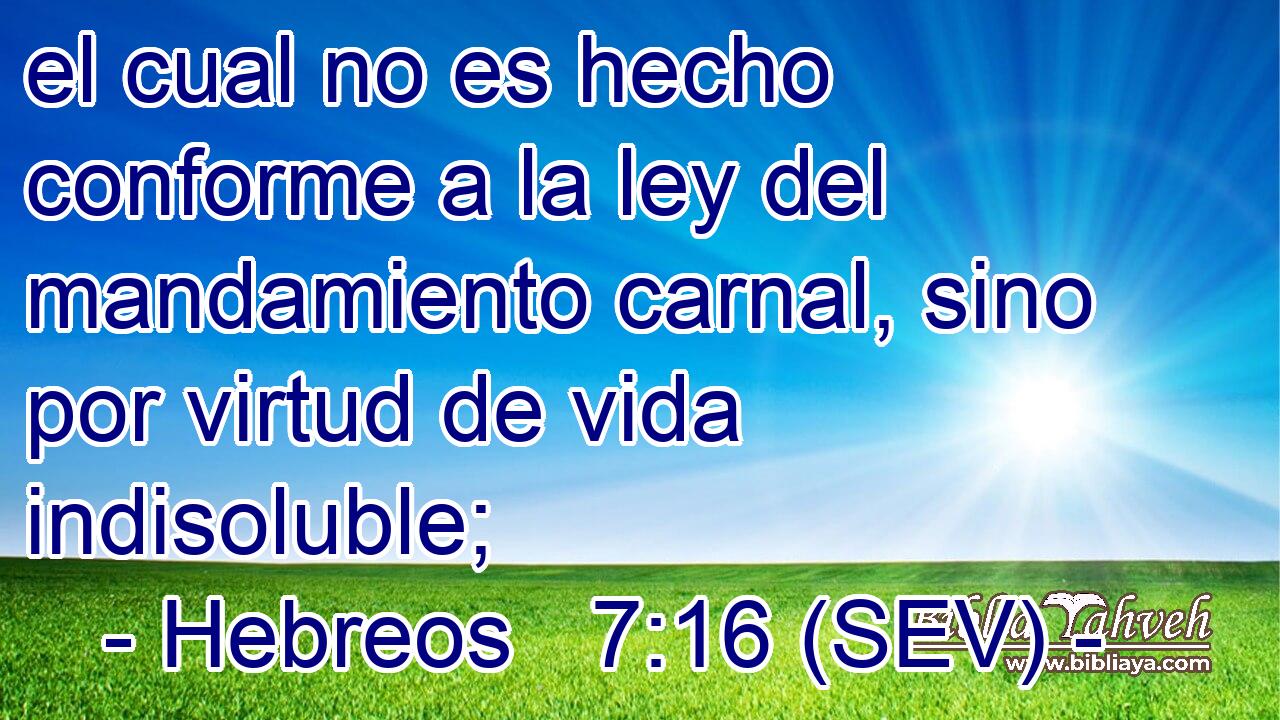 el cual no es hecho conforme a la ley del mandamiento carnal, sino por virtud de vida indisoluble;