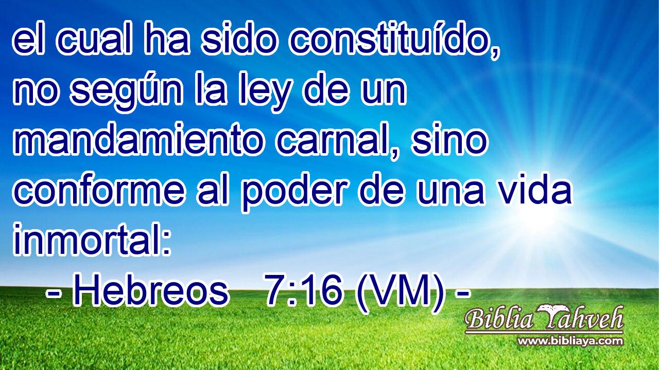  el cual ha sido constituído, no según la ley de un mandamiento carnal, sino conforme al poder de una vida inmortal: 