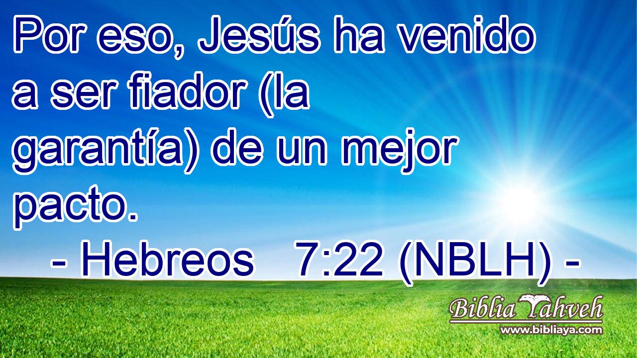  Por eso, Jesús ha venido a ser fiador (la garantía) de un mejor pacto. 