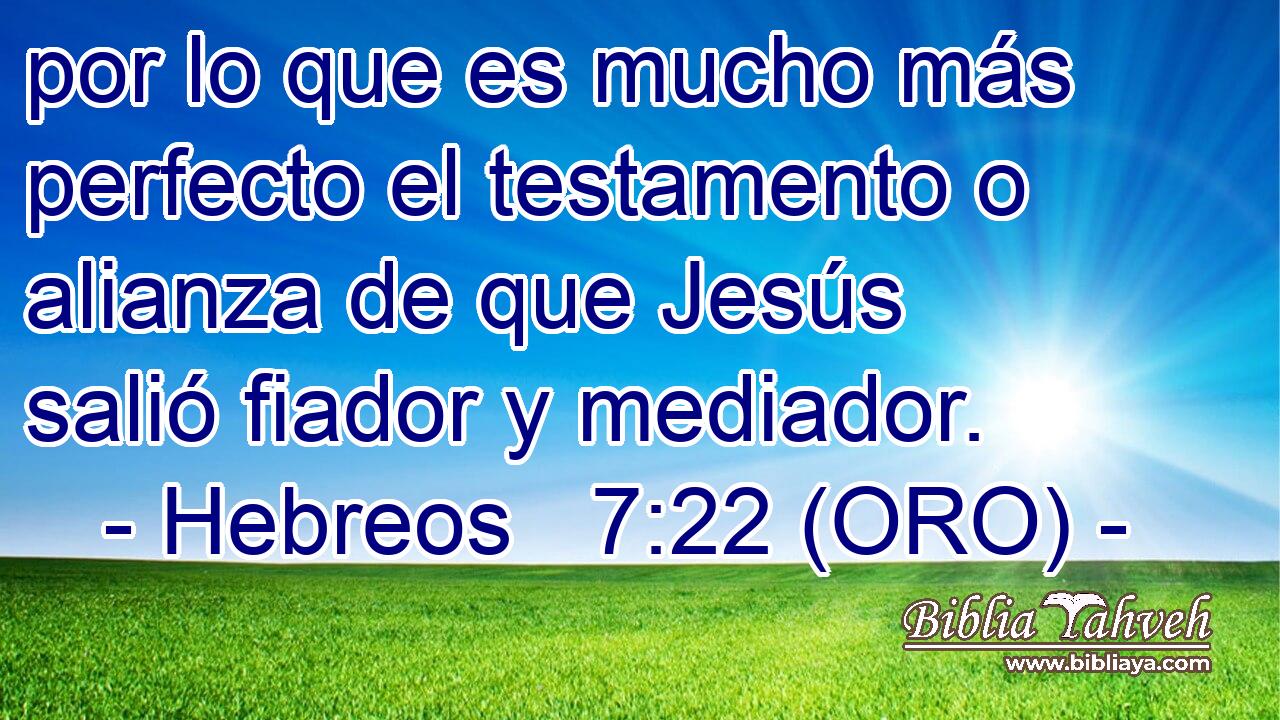  por lo que es mucho más perfecto el testamento o alianza de que Jesús salió fiador y mediador. 