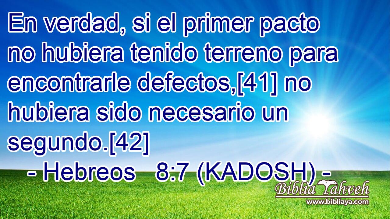  En verdad, si el primer pacto no hubiera tenido terreno para encontrarle defectos,[41] no hubiera sido necesario un segundo.[42] 
