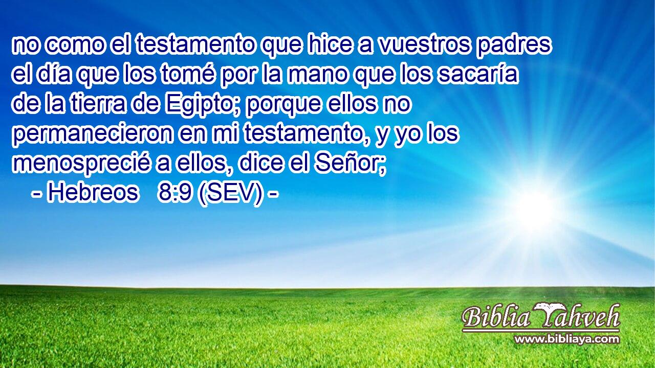 no como el testamento que hice a vuestros padres el día que los tomé por la mano que los sacaría de la tierra de Egipto; porque ellos no permanecieron en mi testamento, y yo los menosprecié a ellos, dice el Señor;