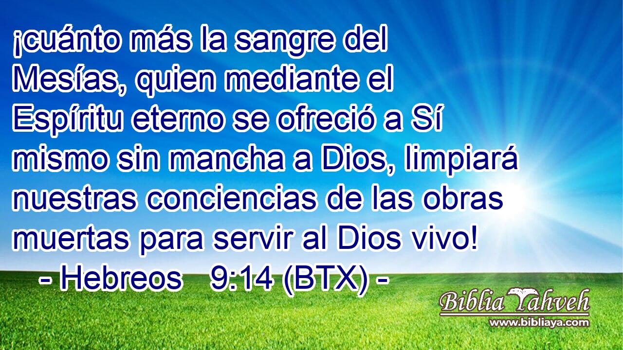 ¡cuánto más la sangre del Mesías, quien mediante el Espíritu eterno se ofreció a Sí mismo sin mancha a Dios, limpiará nuestras conciencias de las obras muertas para servir al Dios vivo!
