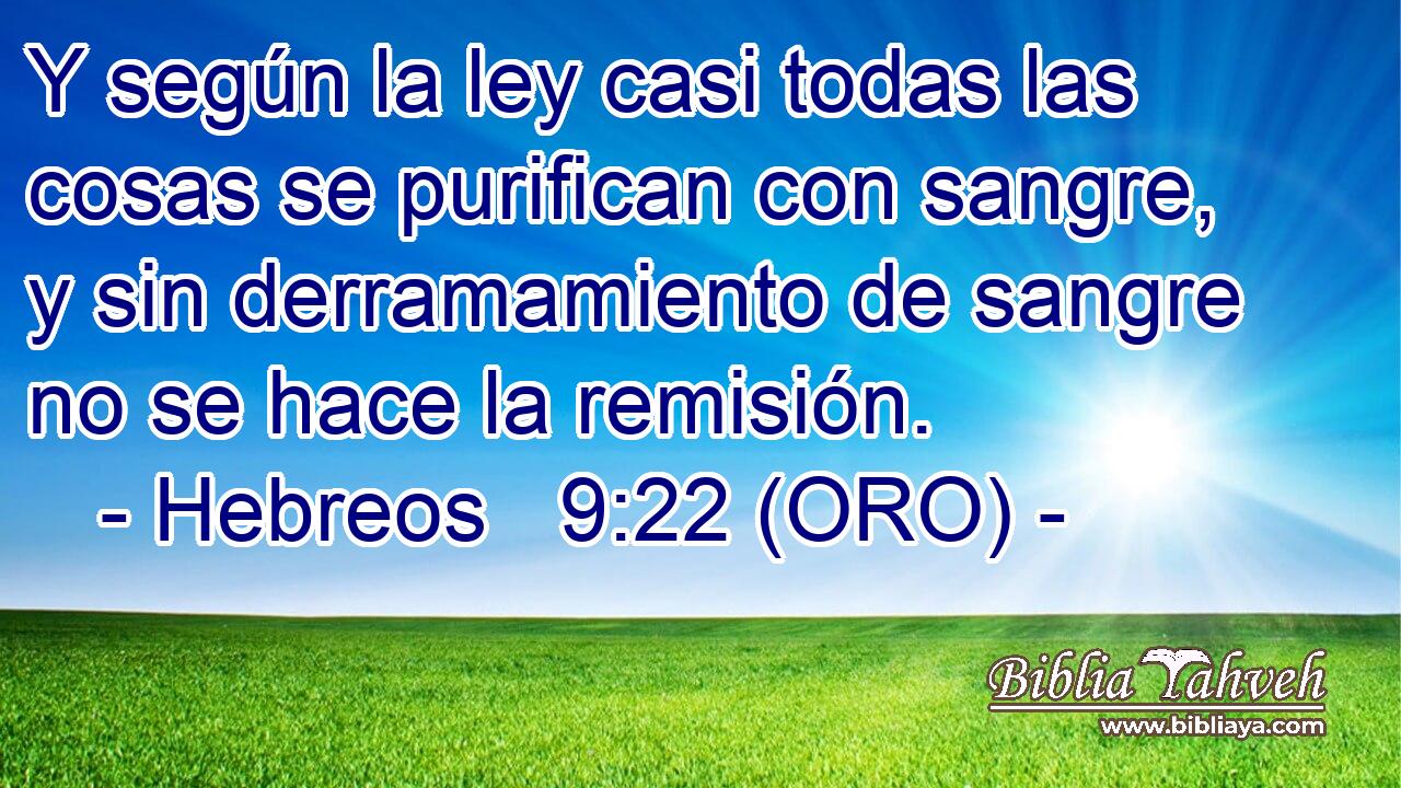  Y según la ley casi todas las cosas se purifican con sangre, y sin derramamiento de sangre no se hace la remisión. 