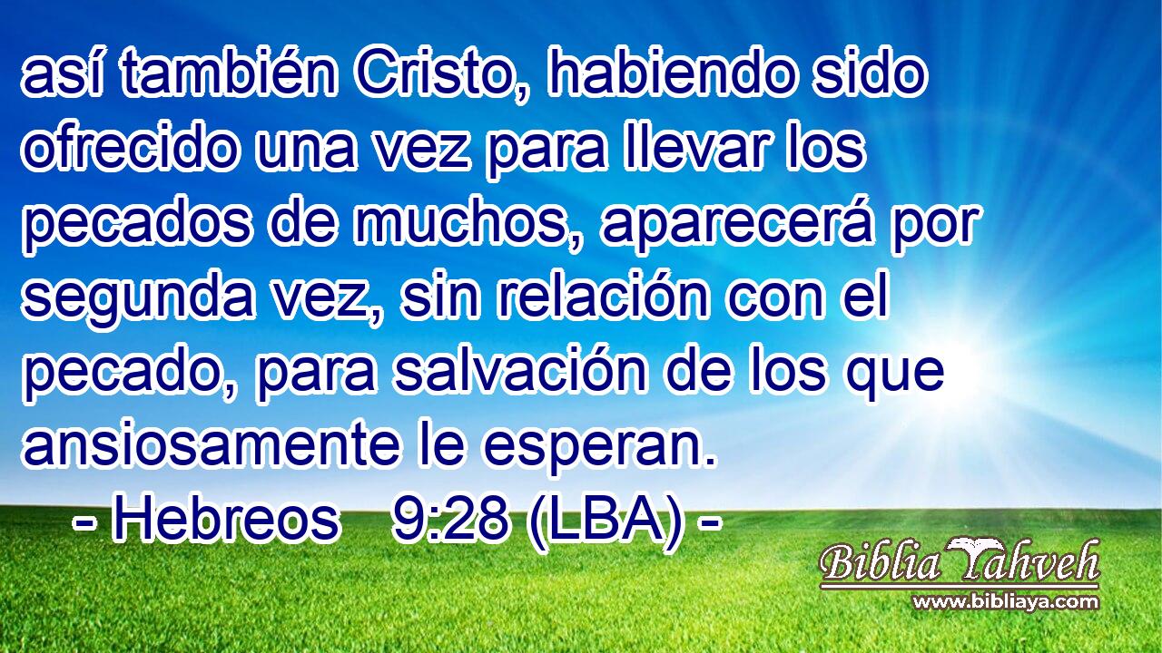 así también Cristo, habiendo sido ofrecido una vez para llevar los pecados de muchos, aparecerá por segunda vez, sin relación con el pecado, para salvación de los que ansiosamente le esperan.