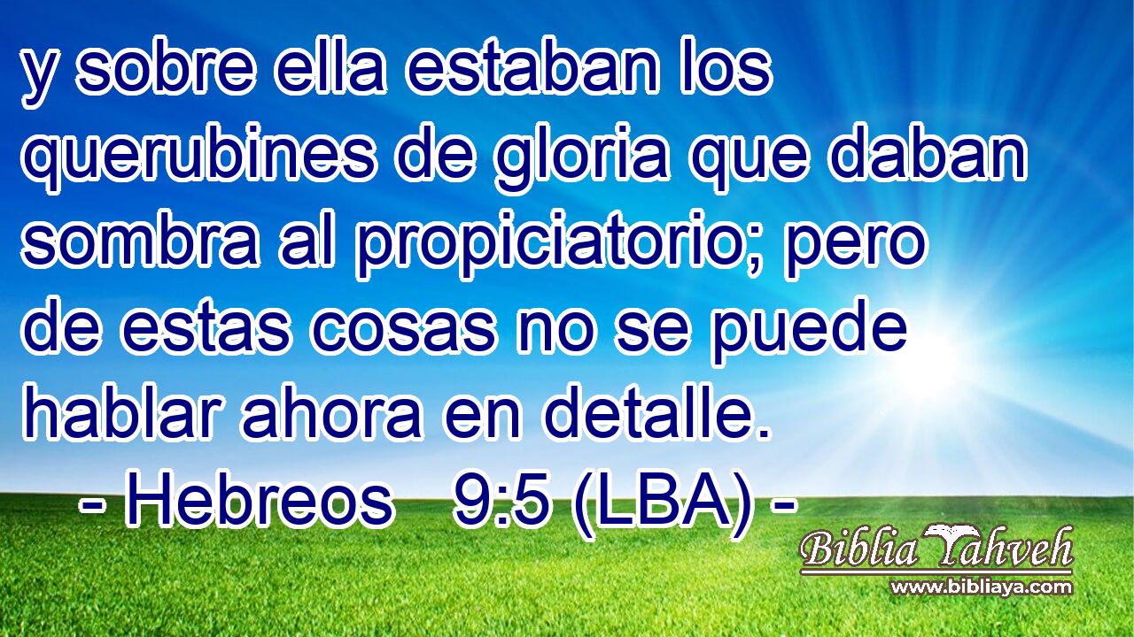 y sobre ella estaban los querubines de gloria que daban sombra al propiciatorio; pero de estas cosas no se puede hablar ahora en detalle.
