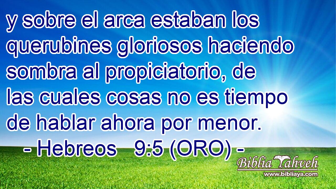  y sobre el arca estaban los querubines gloriosos haciendo sombra al propiciatorio, de las cuales cosas no es tiempo de hablar ahora por menor. 