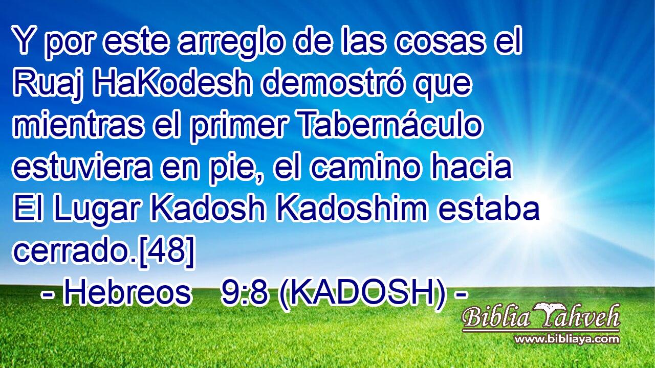  Y por este arreglo de las cosas el Ruaj HaKodesh demostró que mientras el primer Tabernáculo estuviera en pie, el camino hacia El Lugar Kadosh Kadoshim estaba cerrado.[48] 