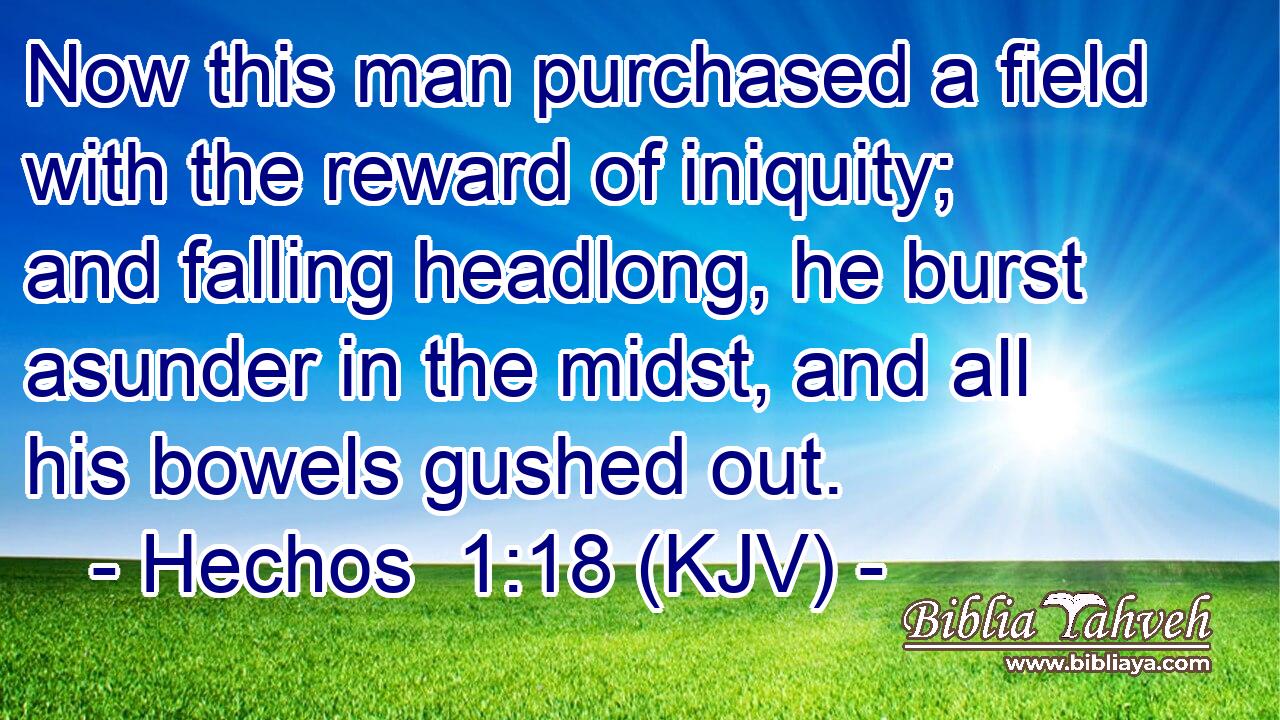 Now this man purchased a field with the reward of iniquity; and falling headlong, he burst asunder in the midst, and all his bowels gushed out.
