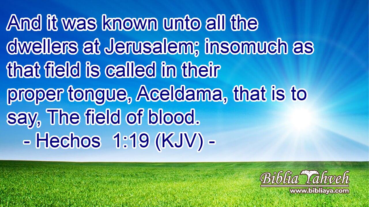 And it was known unto all the dwellers at Jerusalem; insomuch as that field is called in their proper tongue, Aceldama, that is to say, The field of blood.