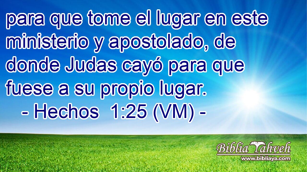  para que tome el lugar en este ministerio y apostolado, de donde Judas cayó para que fuese a su propio lugar. 