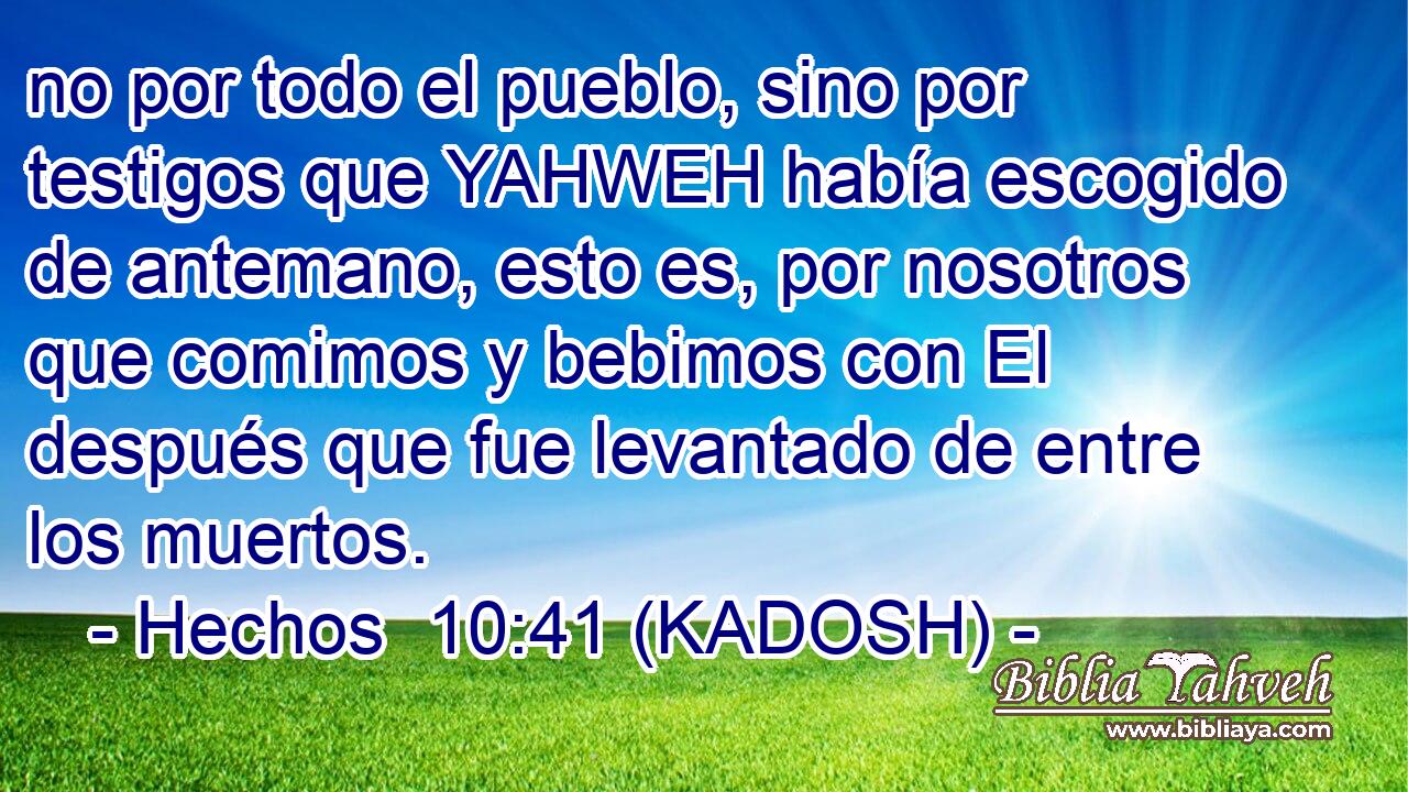  no por todo el pueblo, sino por testigos que YAHWEH había escogido de antemano, esto es, por nosotros que comimos y bebimos con El después que fue levantado de entre los muertos. 