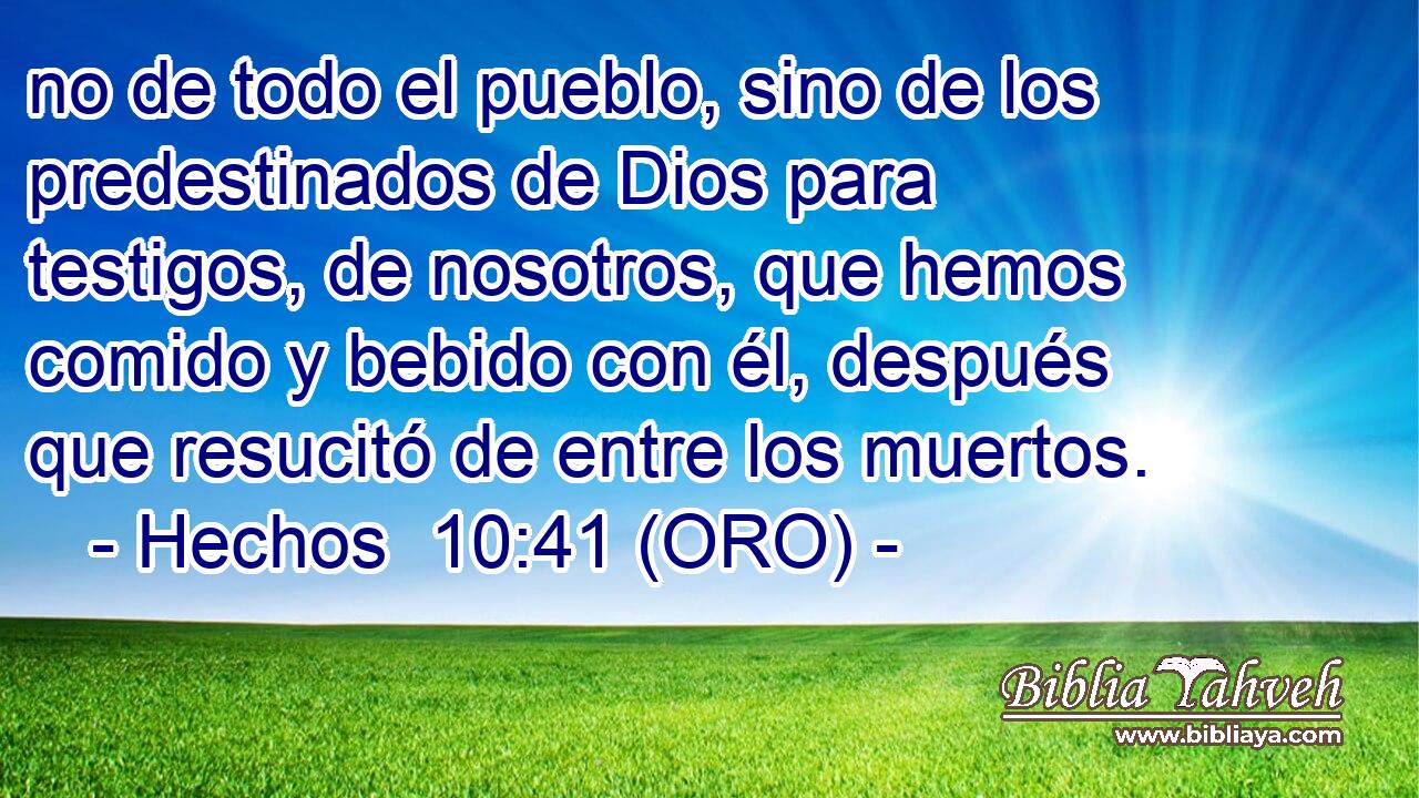  no de todo el pueblo, sino de los predestinados de Dios para testigos, de nosotros, que hemos comido y bebido con él, después que resucitó de entre los muertos. 