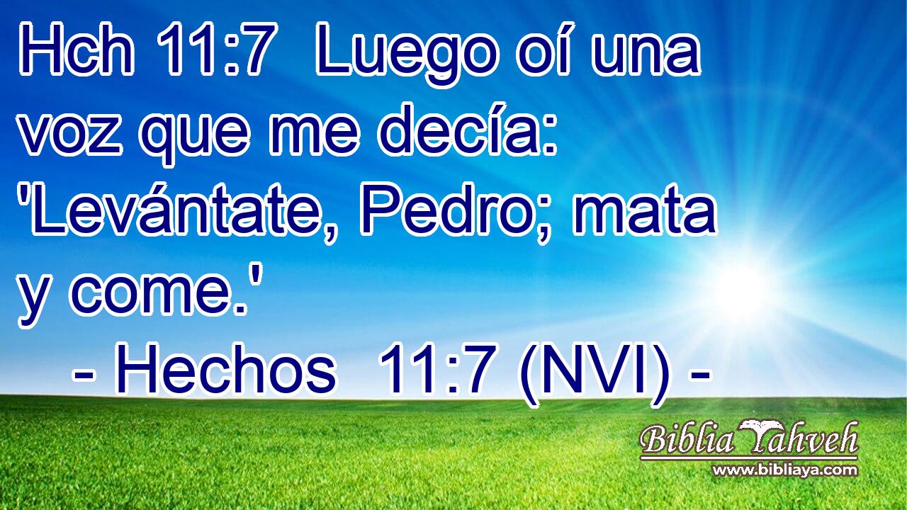 Hch 11:7  Luego oí una voz que me decía: 'Levántate, Pedro; mata y come.' 
