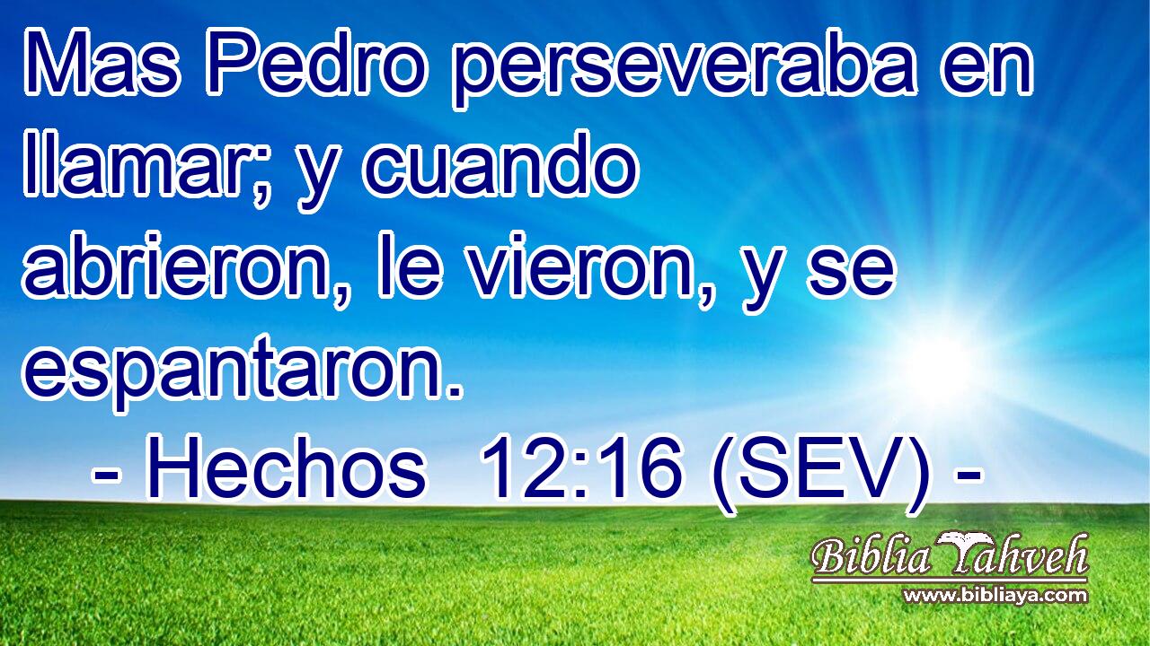 Mas Pedro perseveraba en llamar; y cuando abrieron, le vieron, y se espantaron.