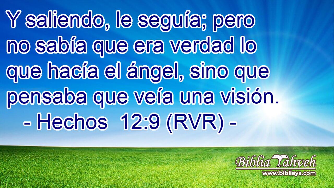 Y saliendo, le seguía; pero no sabía que era verdad lo que hacía el ángel, sino que pensaba que veía una visión.