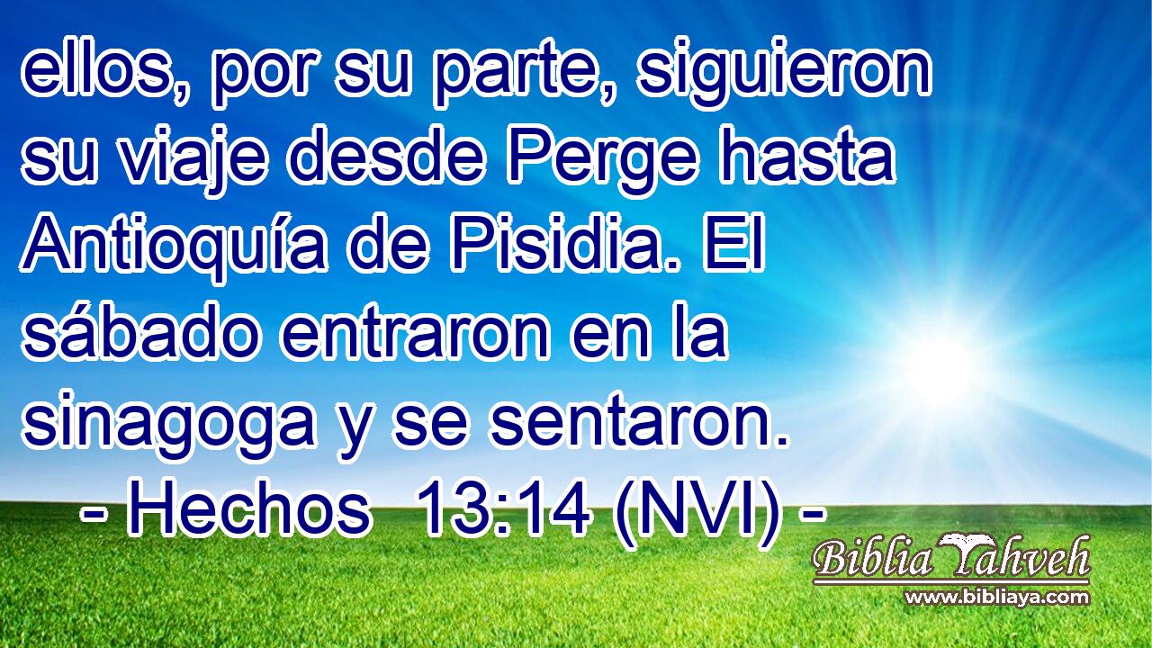  ellos, por su parte, siguieron su viaje desde Perge hasta Antioquía de Pisidia. El sábado entraron en la sinagoga y se sentaron. 