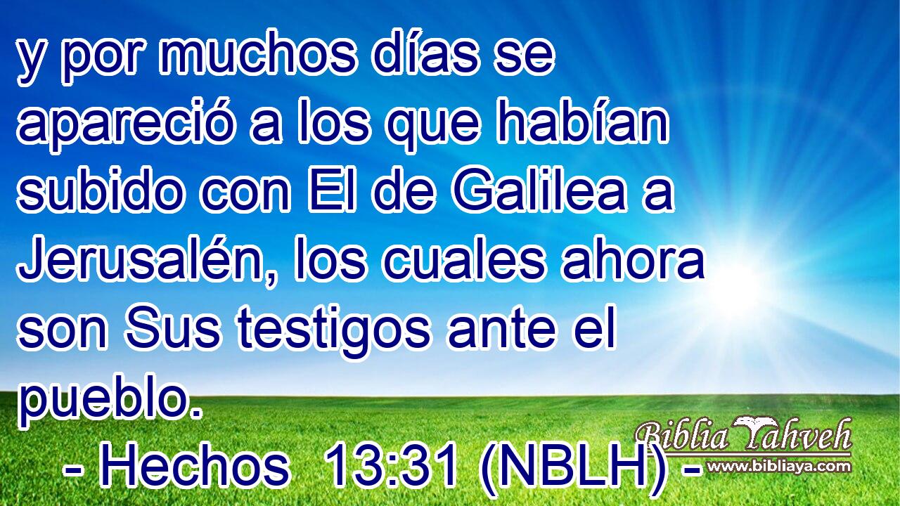  y por muchos días se apareció a los que habían subido con El de Galilea a Jerusalén, los cuales ahora son Sus testigos ante el pueblo. 
