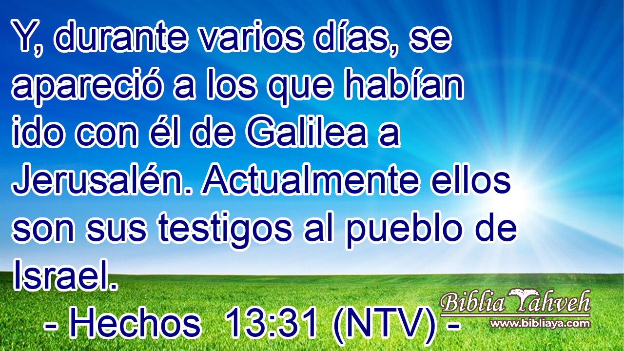 Y, durante varios días, se apareció a los que habían ido con él de Galilea a Jerusalén. Actualmente ellos son sus testigos al pueblo de Israel.