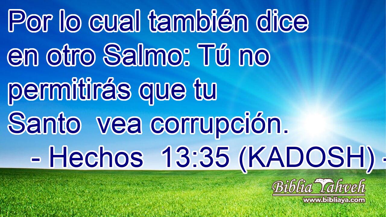  Por lo cual también dice en otro Salmo: Tú no permitirás que tu Santo  vea corrupción. 