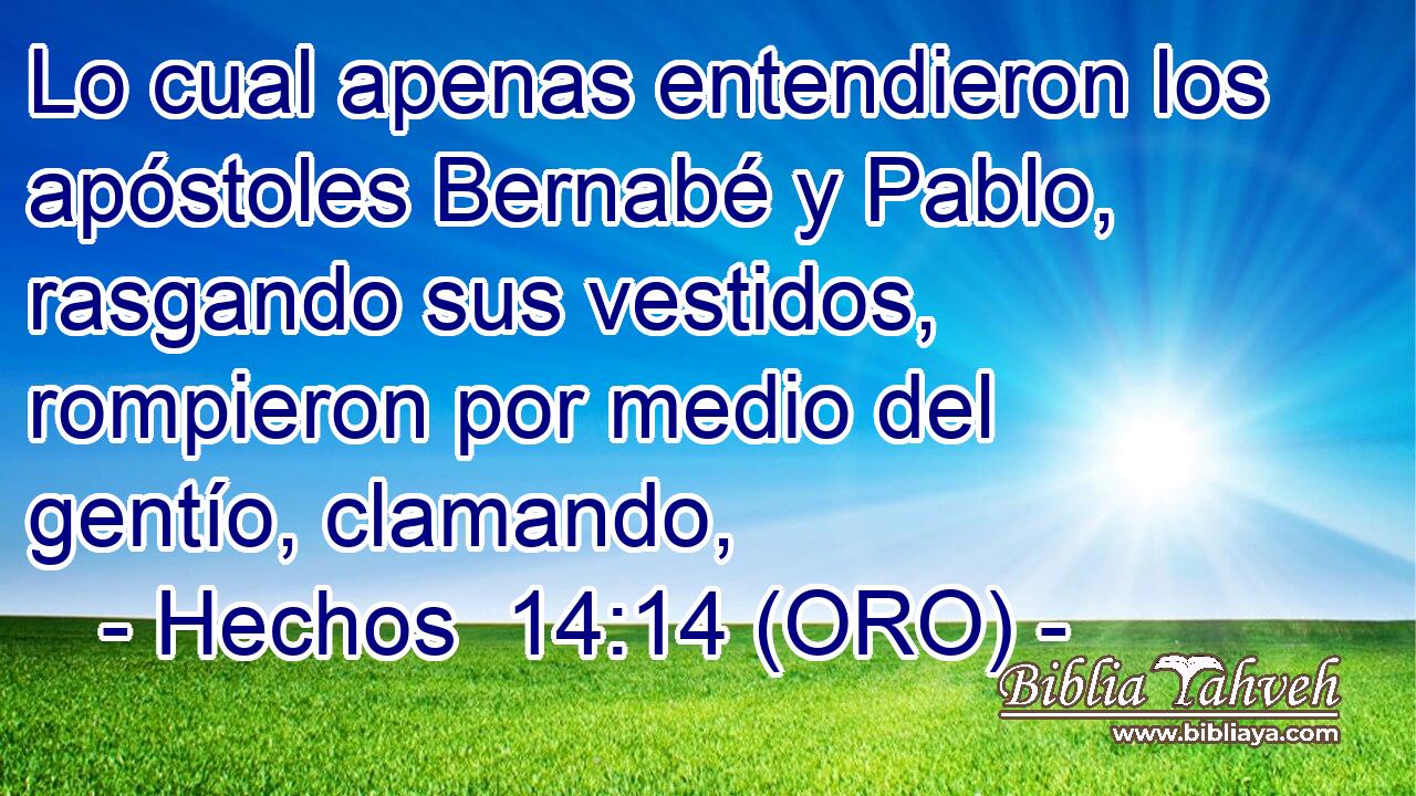  Lo cual apenas entendieron los apóstoles Bernabé y Pablo, rasgando sus vestidos, rompieron por medio del gentío, clamando, 