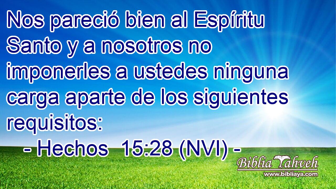  Nos pareció bien al Espíritu Santo y a nosotros no imponerles a ustedes ninguna carga aparte de los siguientes requisitos: 
