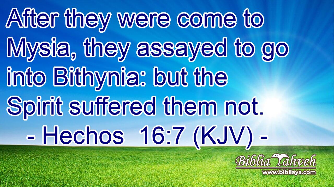 After they were come to Mysia, they assayed to go into Bithynia: but the Spirit suffered them not.
