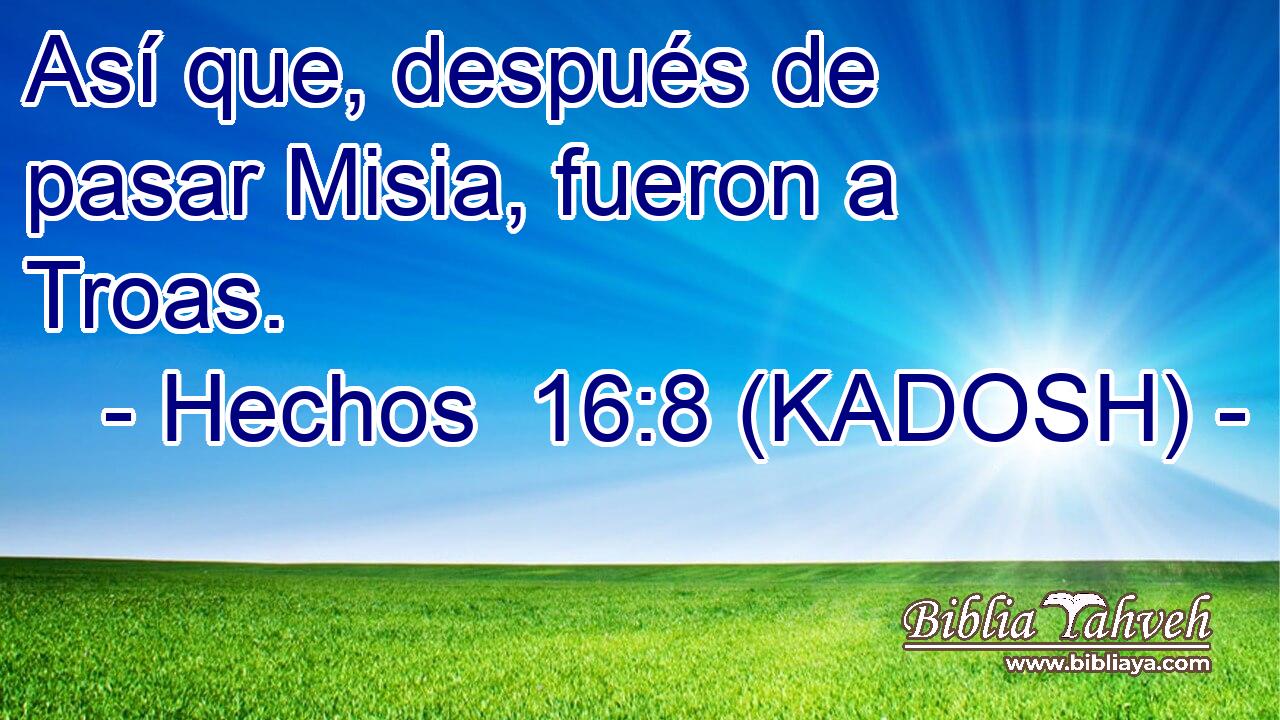  Así que, después de pasar Misia, fueron a Troas. 