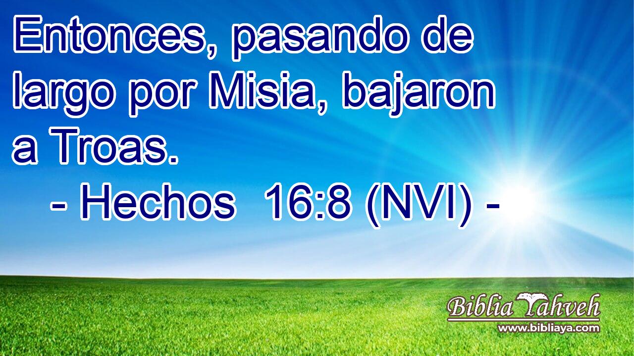  Entonces, pasando de largo por Misia, bajaron a Troas. 