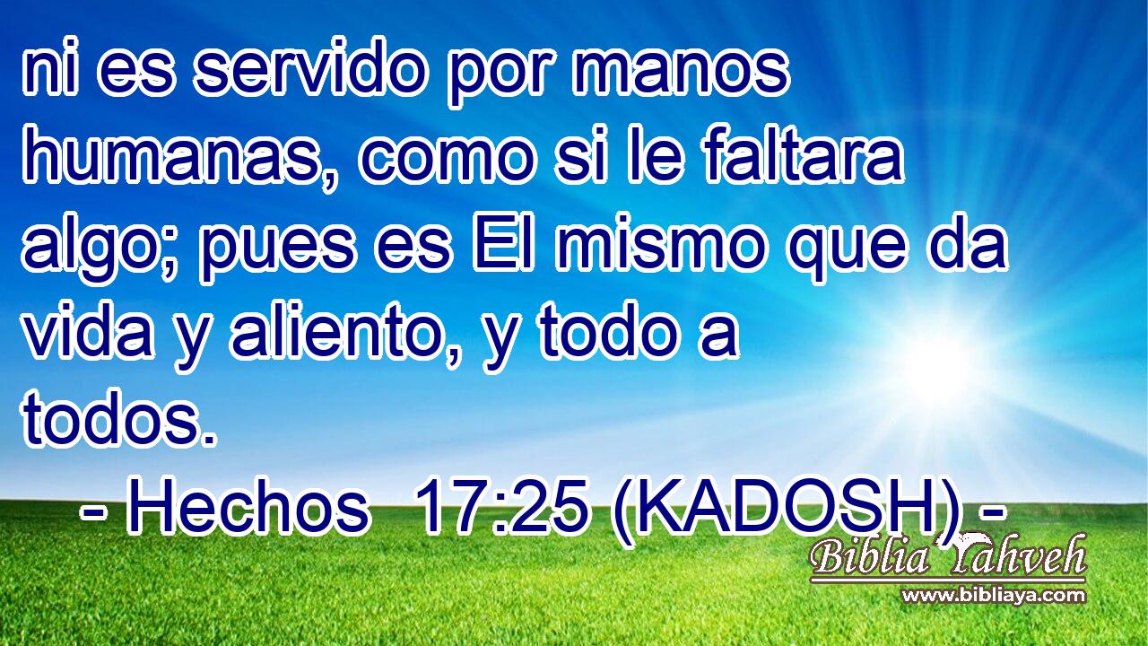  ni es servido por manos humanas, como si le faltara algo; pues es El mismo que da vida y aliento, y todo a todos. 