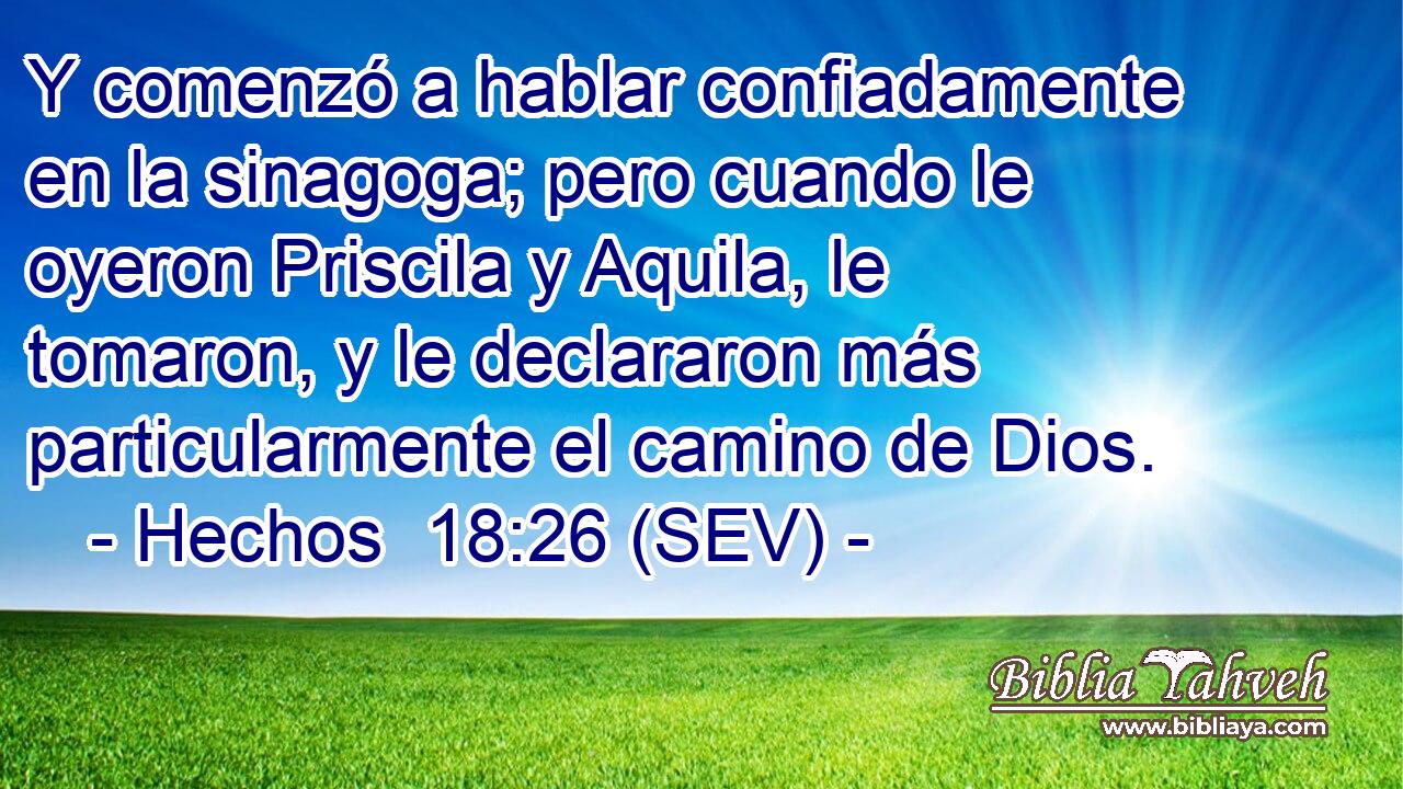 Y comenzó a hablar confiadamente en la sinagoga; pero cuando le oyeron Priscila y Aquila, le tomaron, y le declararon más particularmente el camino de Dios.