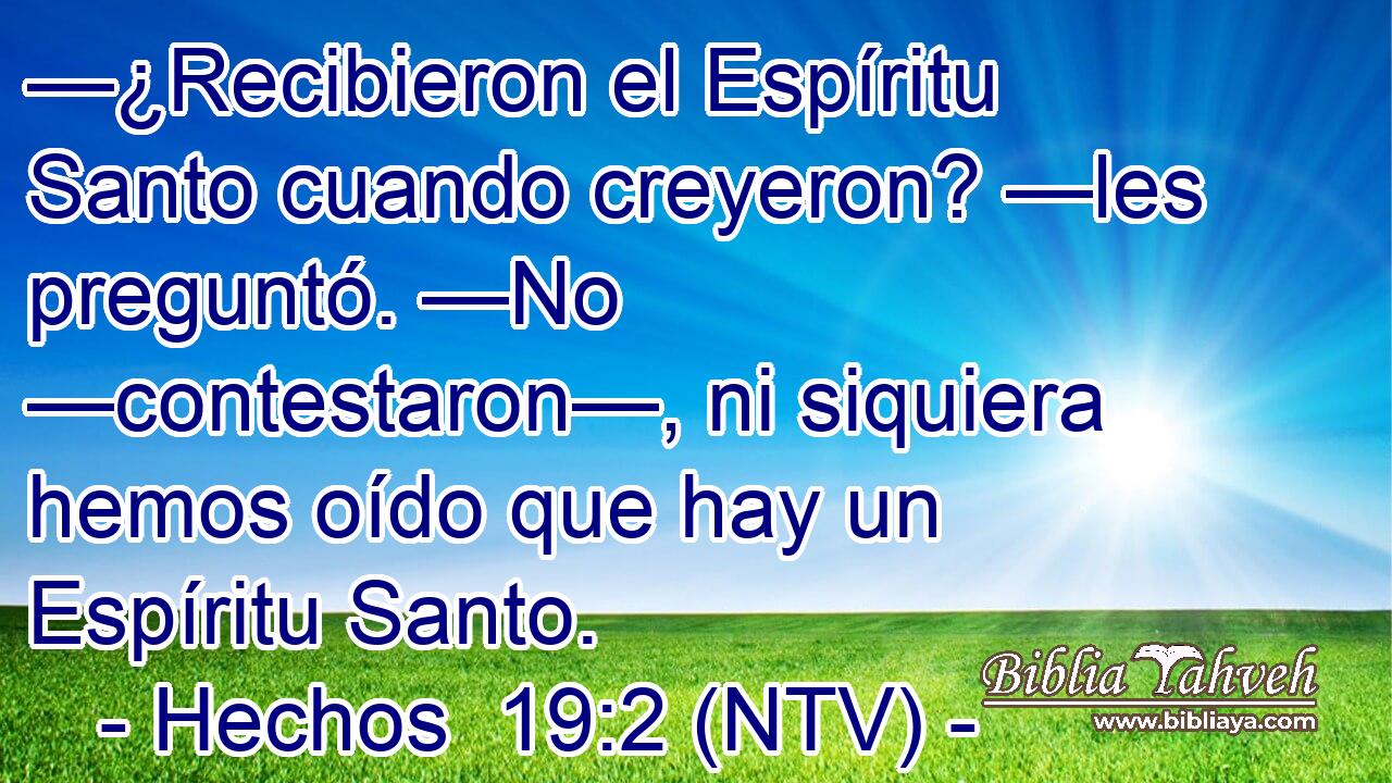 —¿Recibieron el Espíritu Santo cuando creyeron? —les preguntó. —No —contestaron—, ni siquiera hemos oído que hay un Espíritu Santo.