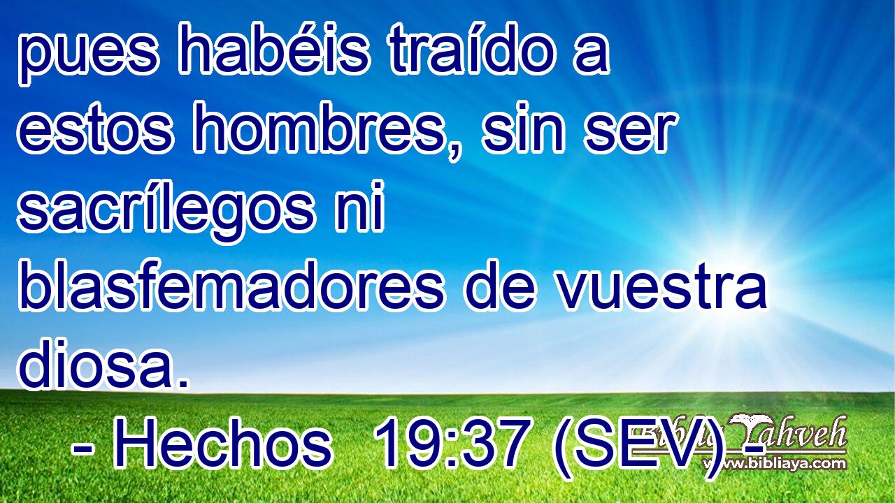 pues habéis traído a estos hombres, sin ser sacrílegos ni blasfemadores de vuestra diosa.