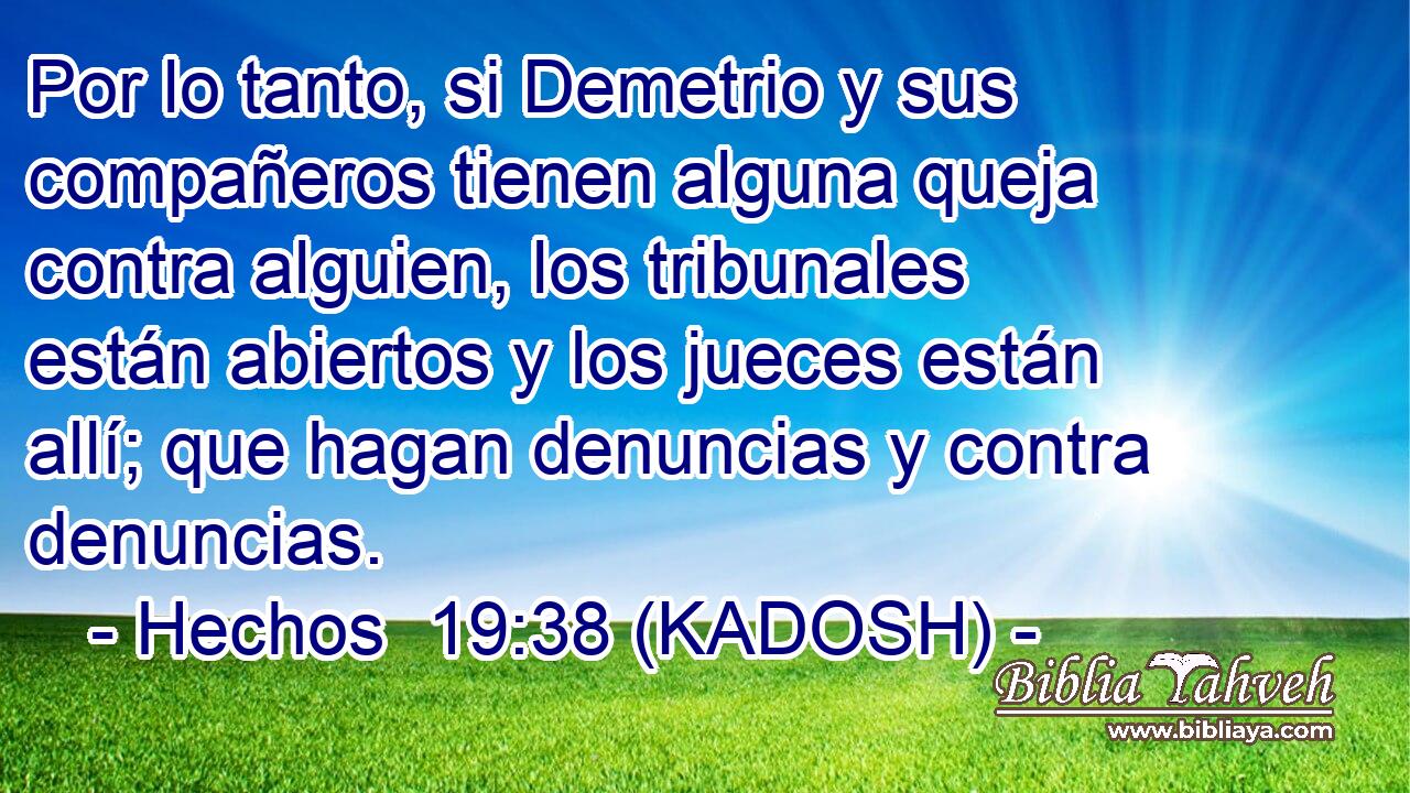  Por lo tanto, si Demetrio y sus compañeros tienen alguna queja contra alguien, los tribunales están abiertos y los jueces están allí; que hagan denuncias y contra denuncias. 