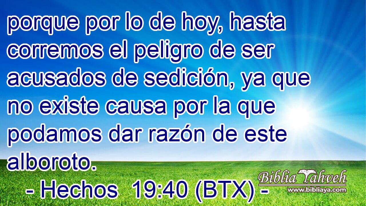 porque por lo de hoy, hasta corremos el peligro de ser acusados de sedición, ya que no existe causa por la que podamos dar razón de este alboroto.