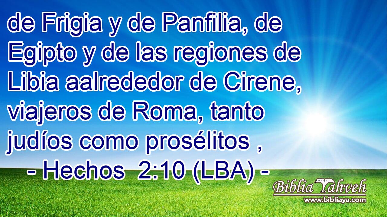 de Frigia y de Panfilia, de Egipto y de las regiones de Libia aalrededor de Cirene, viajeros de Roma, tanto judíos como prosélitos ,