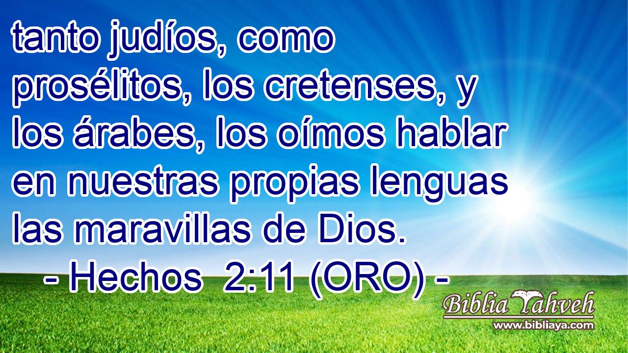  tanto judíos, como prosélitos, los cretenses, y los árabes, los oímos hablar en nuestras propias lenguas las maravillas de Dios. 
