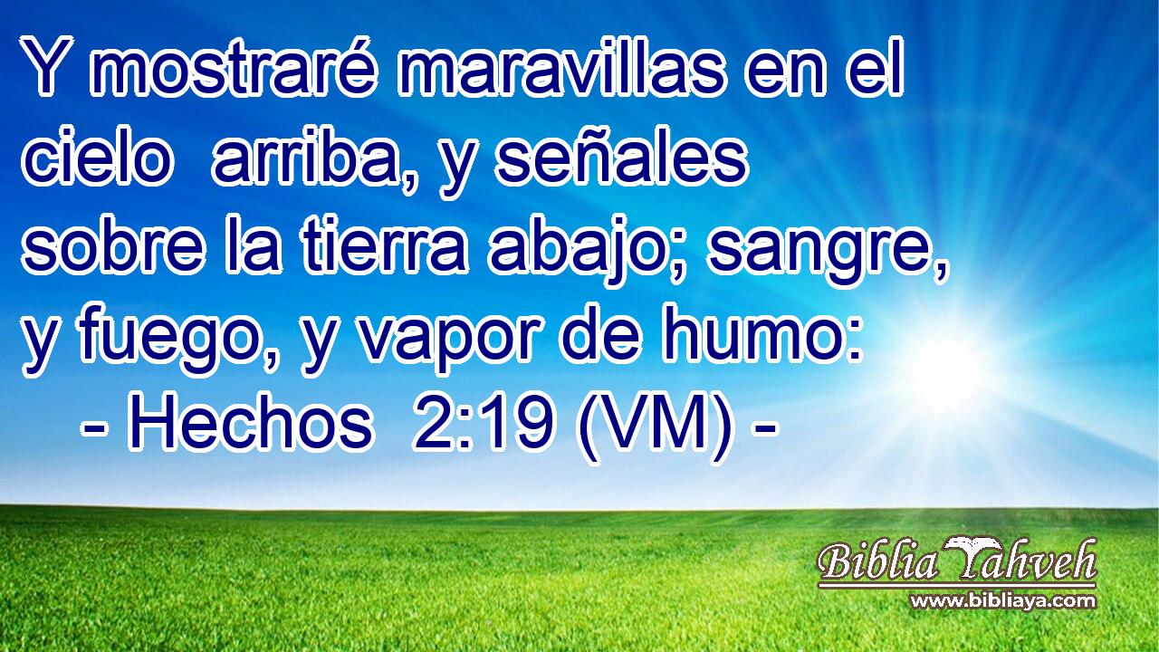  Y mostraré maravillas en el cielo  arriba, y señales sobre la tierra abajo; sangre, y fuego, y vapor de humo: 
