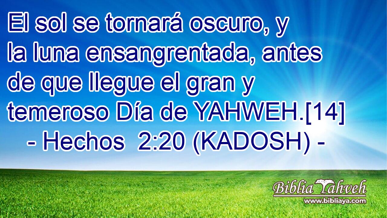  El sol se tornará oscuro, y la luna ensangrentada, antes de que llegue el gran y temeroso Día de YAHWEH.[14] 