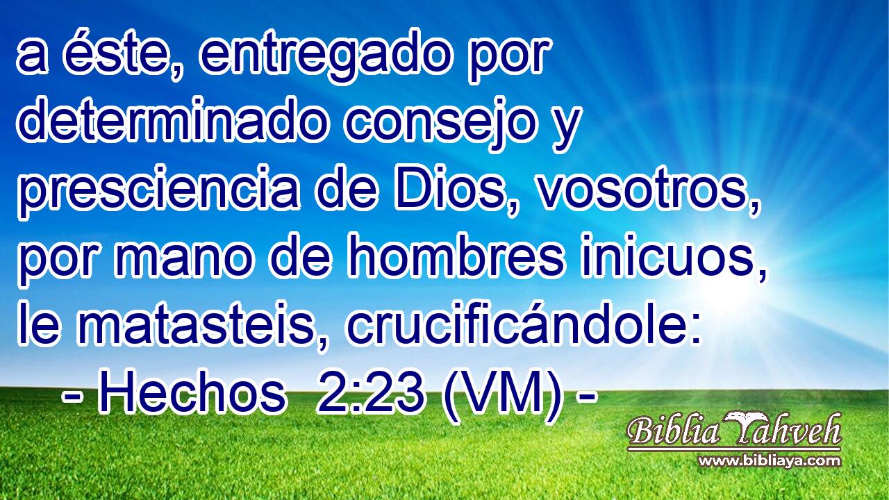  a éste, entregado por determinado consejo y presciencia de Dios, vosotros, por mano de hombres inicuos, le matasteis, crucificándole: 
