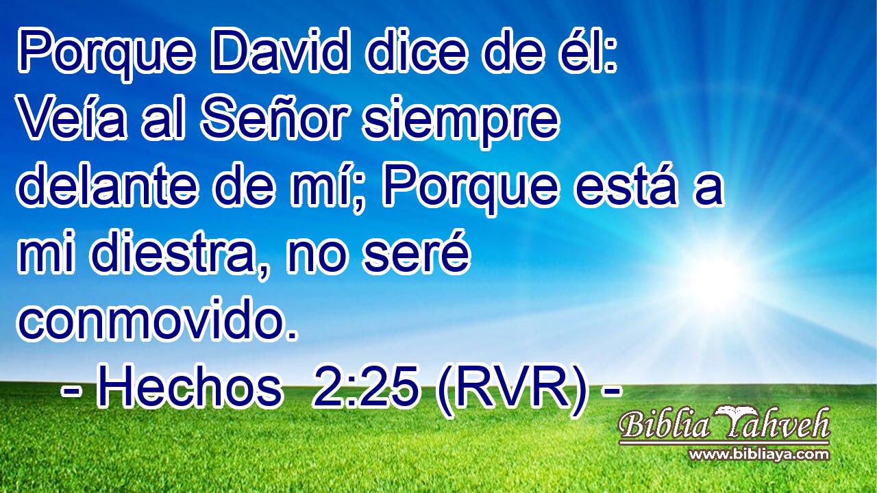Porque David dice de él: Veía al Señor siempre delante de mí; Porque está a mi diestra, no seré conmovido.