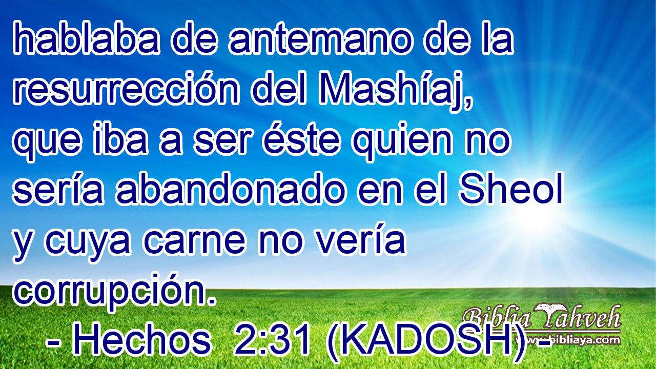  hablaba de antemano de la resurrección del Mashíaj, que iba a ser éste quien no sería abandonado en el Sheol y cuya carne no vería corrupción. 
