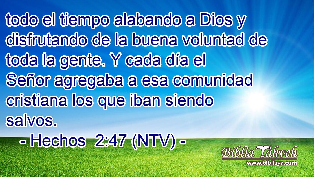 todo el tiempo alabando a Dios y disfrutando de la buena voluntad de toda la gente. Y cada día el Señor agregaba a esa comunidad cristiana los que iban siendo salvos.