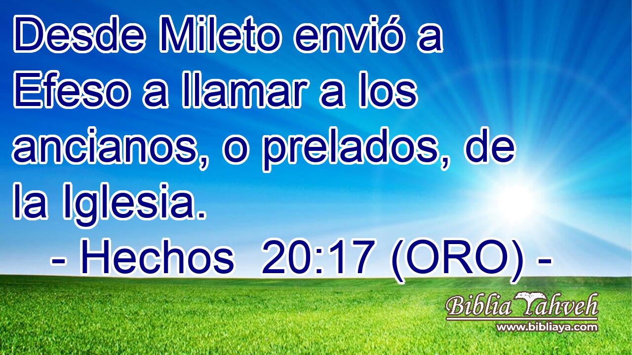  Desde Mileto envió a Efeso a llamar a los ancianos, o prelados, de la Iglesia. 