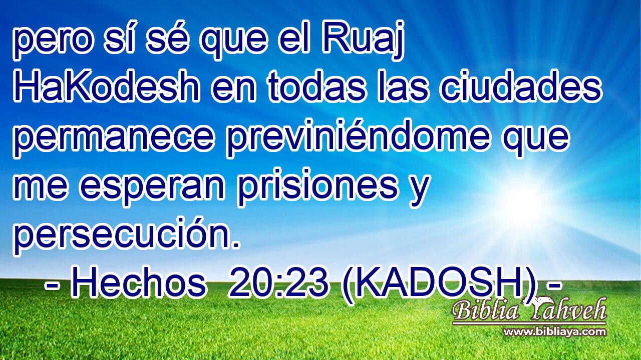  pero sí sé que el Ruaj HaKodesh en todas las ciudades permanece previniéndome que me esperan prisiones y persecución. 