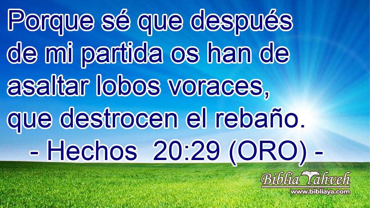  Porque sé que después de mi partida os han de asaltar lobos voraces, que destrocen el rebaño. 