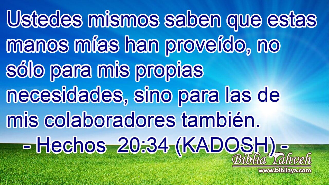  Ustedes mismos saben que estas manos mías han proveído, no sólo para mis propias necesidades, sino para las de mis colaboradores también. 