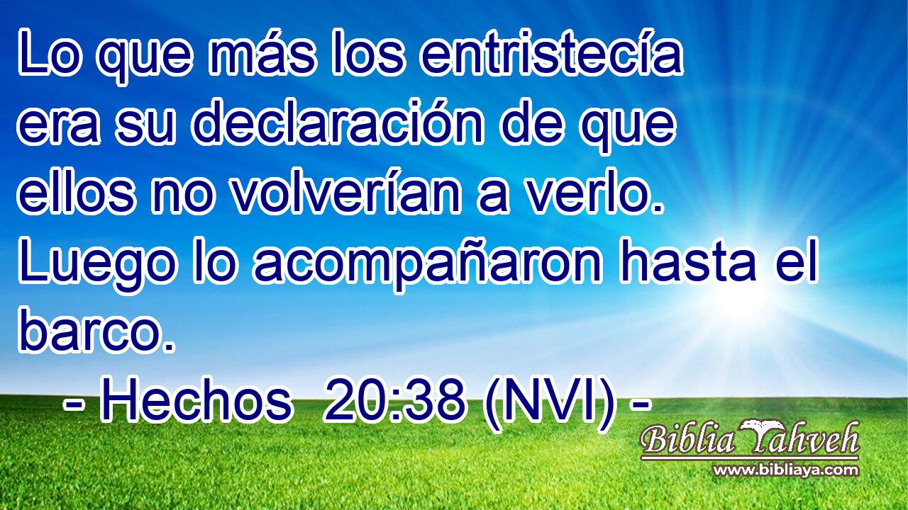  Lo que más los entristecía era su declaración de que ellos no volverían a verlo. Luego lo acompañaron hasta el barco. 