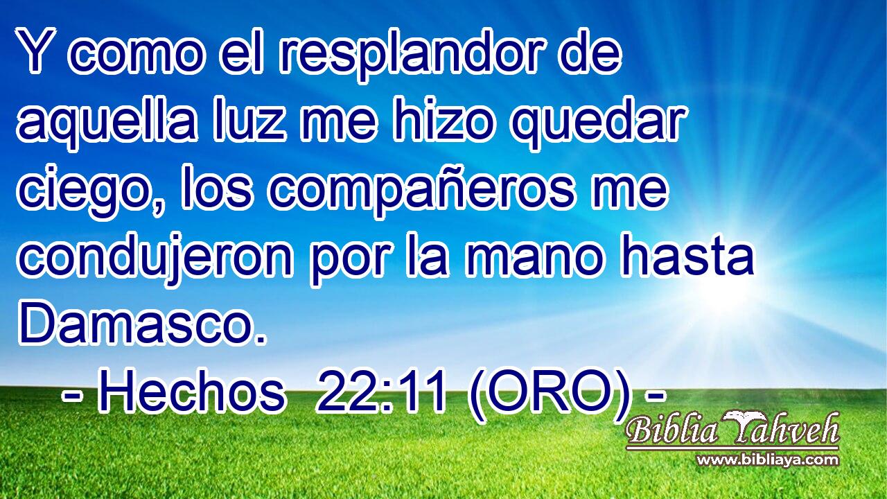  Y como el resplandor de aquella luz me hizo quedar ciego, los compañeros me condujeron por la mano hasta Damasco. 